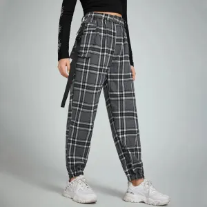 Belted Plaid Joggers