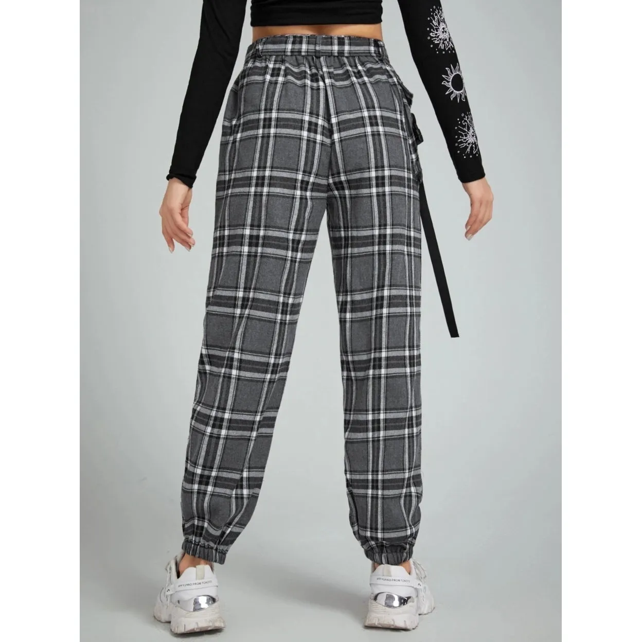 Belted Plaid Joggers