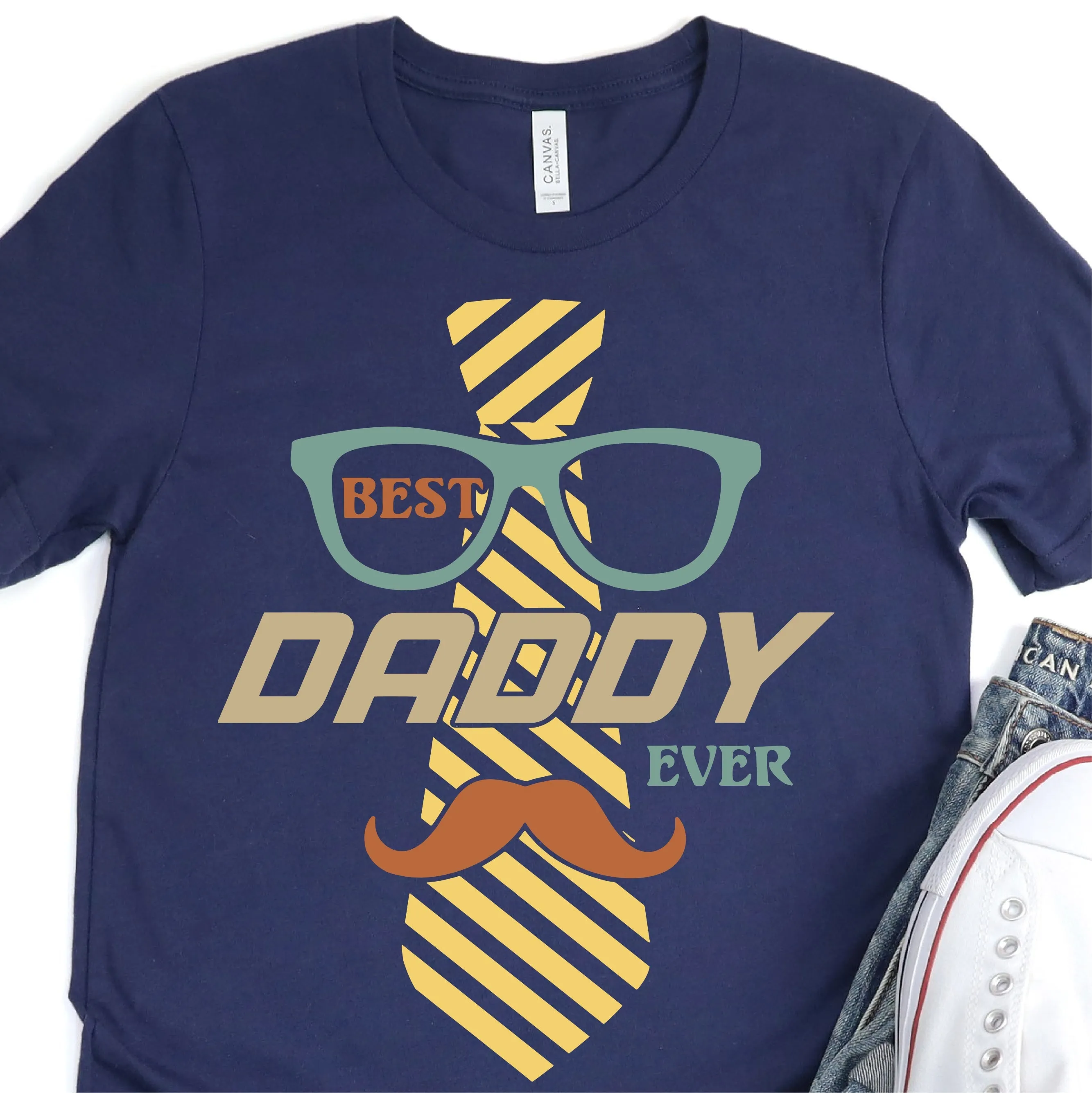 Best Ever Daddy - Tie Mustache Glasses - Father's Day Graphic T-Shirt -  T-shirt T-Shirt For Dad