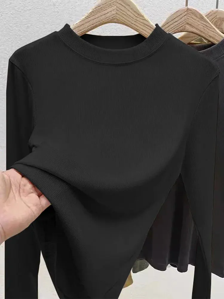 Black Ribbed Slim Fit Long Sleeve Tee