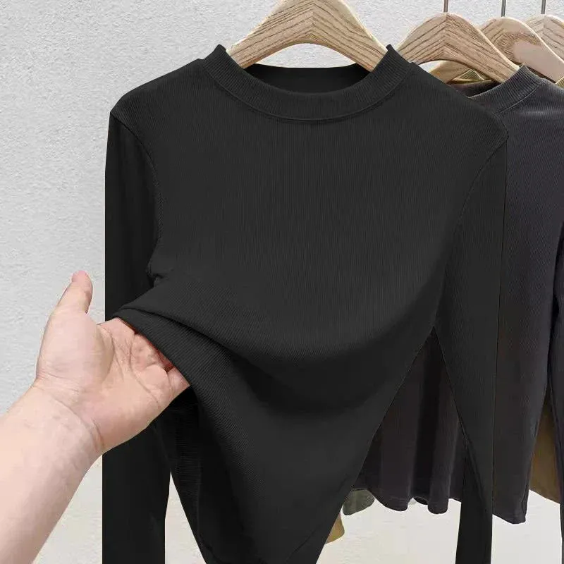 Black Ribbed Slim Fit Long Sleeve Tee