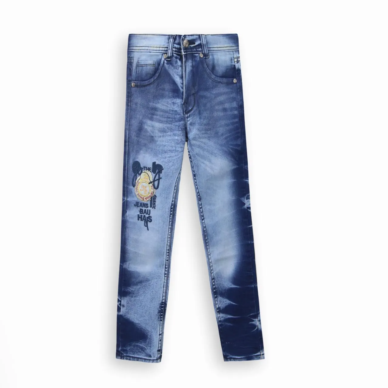 Boy Slim Fit Embroidered Blue Wash Jeans