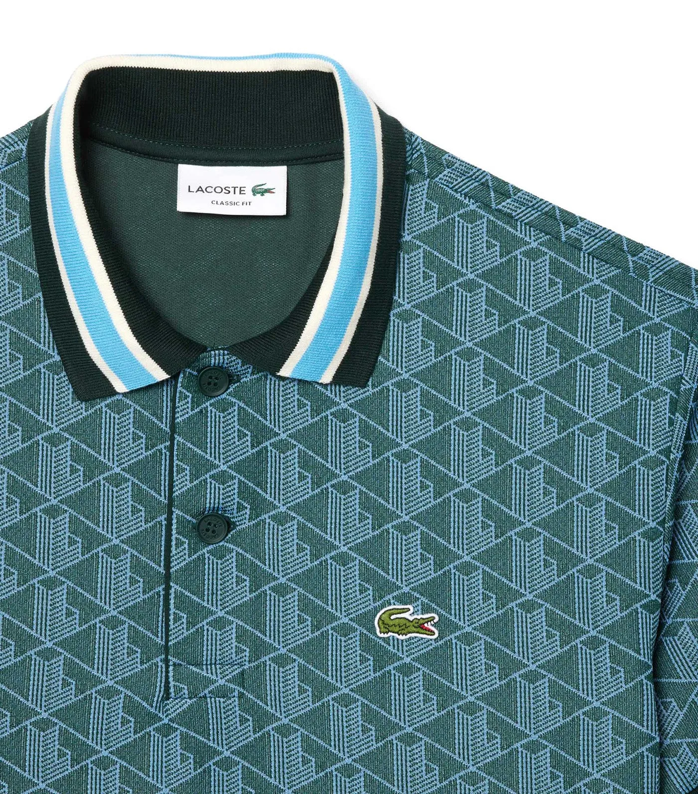 Classic Fit Contrast Collar Monogram Motif Polo Shirt Green/Argentine Blue