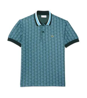 Classic Fit Contrast Collar Monogram Motif Polo Shirt Green/Argentine Blue