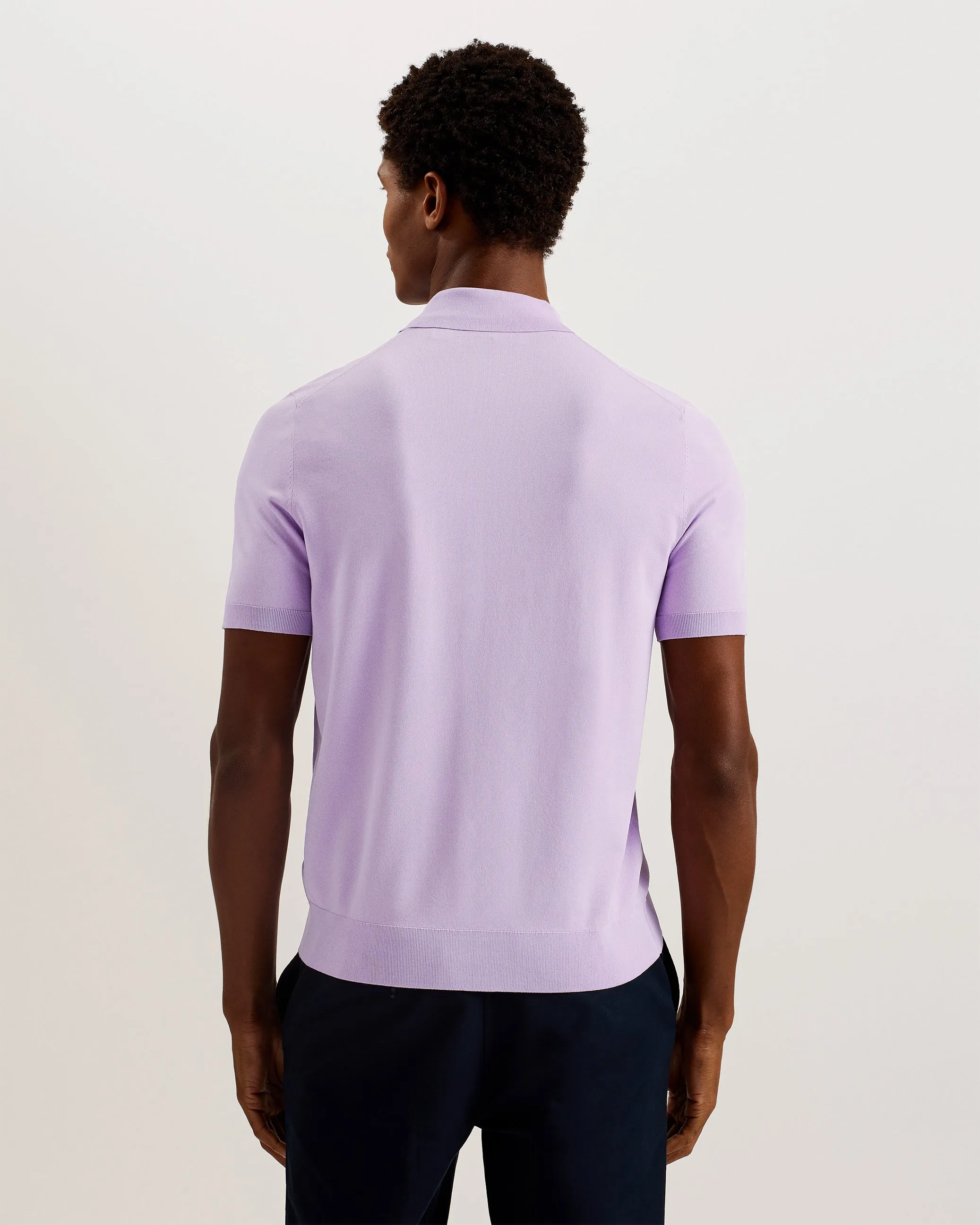 Daldin Short Sleeve Rayon Zip Polo Shirt Lilac