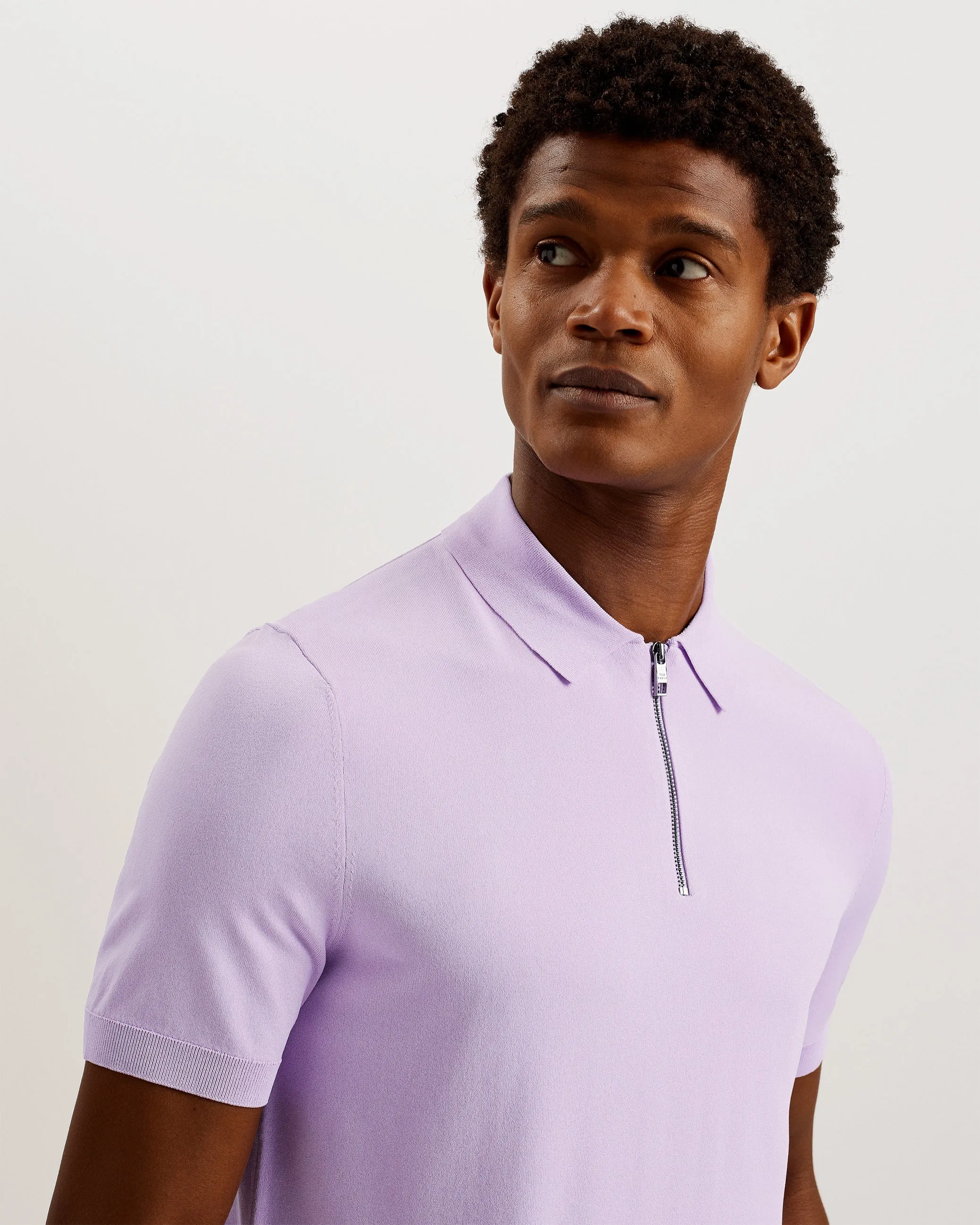 Daldin Short Sleeve Rayon Zip Polo Shirt Lilac