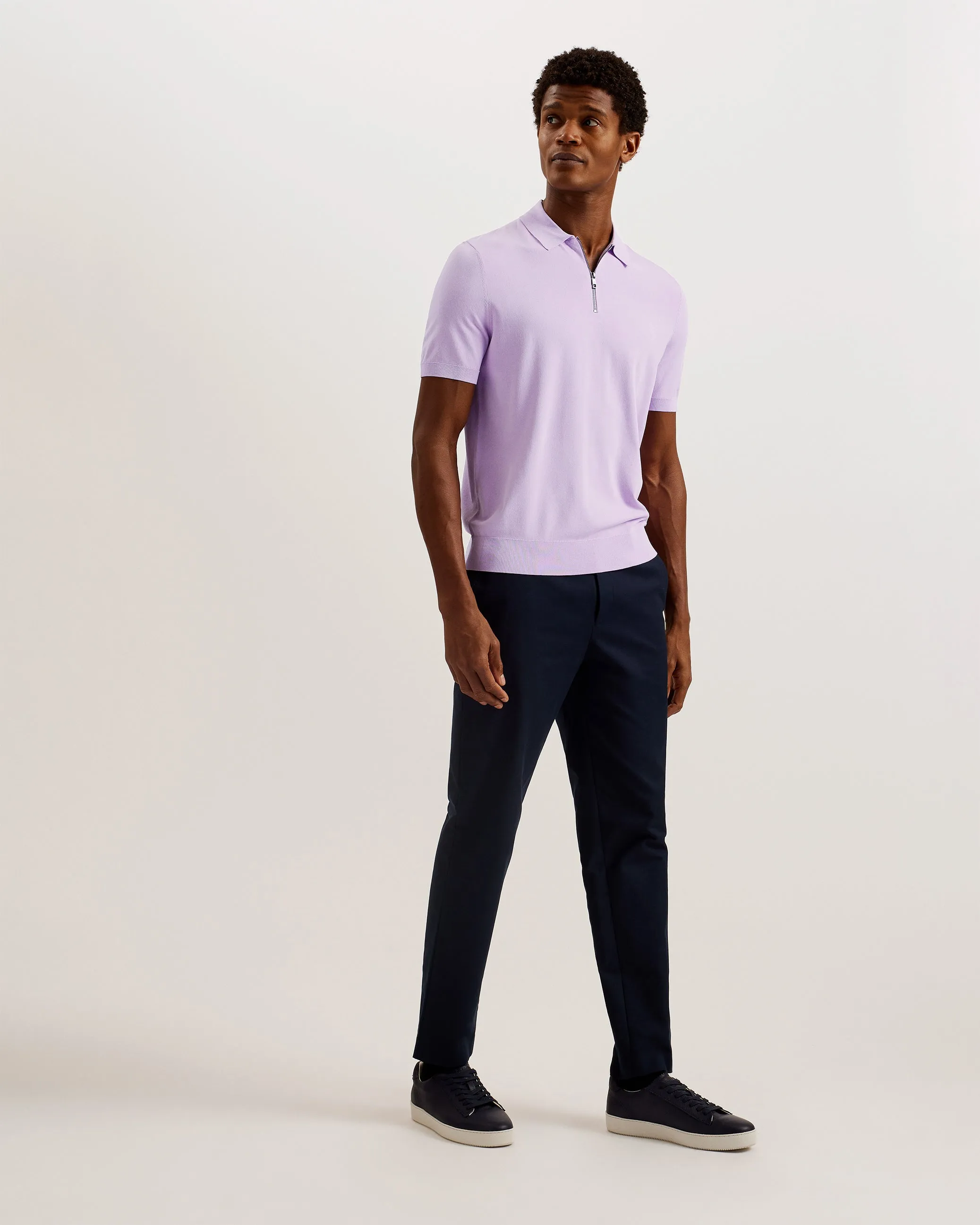 Daldin Short Sleeve Rayon Zip Polo Shirt Lilac