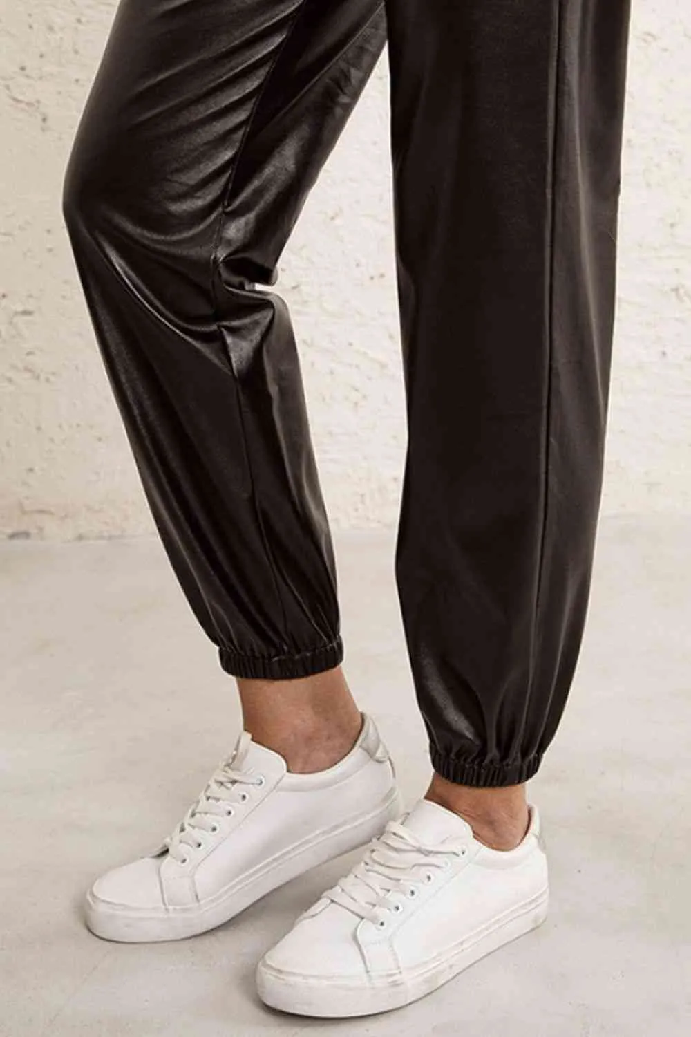 Elastic Waist PU Leather Joggers