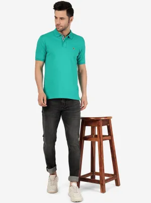 Emerald Green Solid Slim Fit Polo T-Shirt | JadeBlue