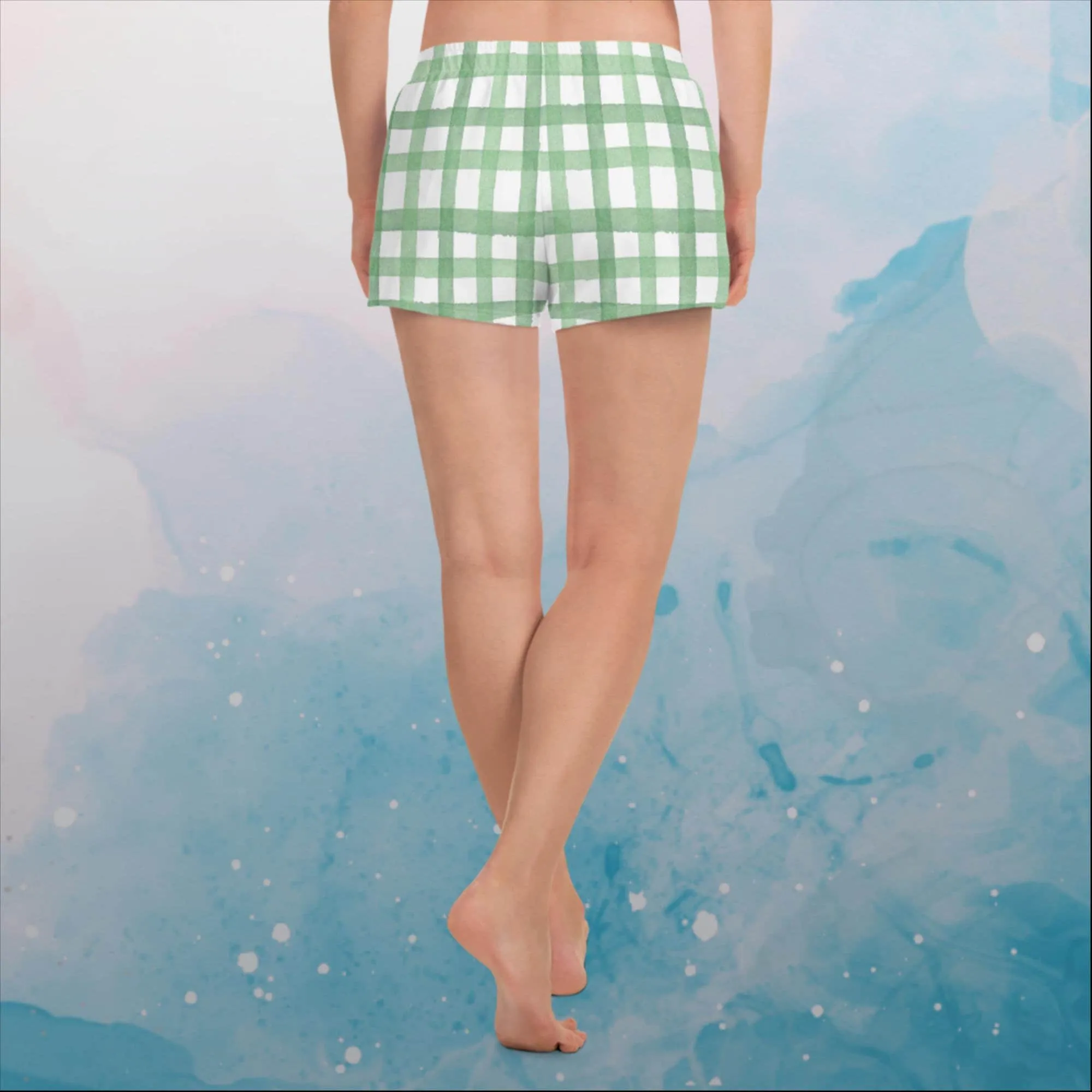 Green Gingham Print Recycled Athletic Shorts