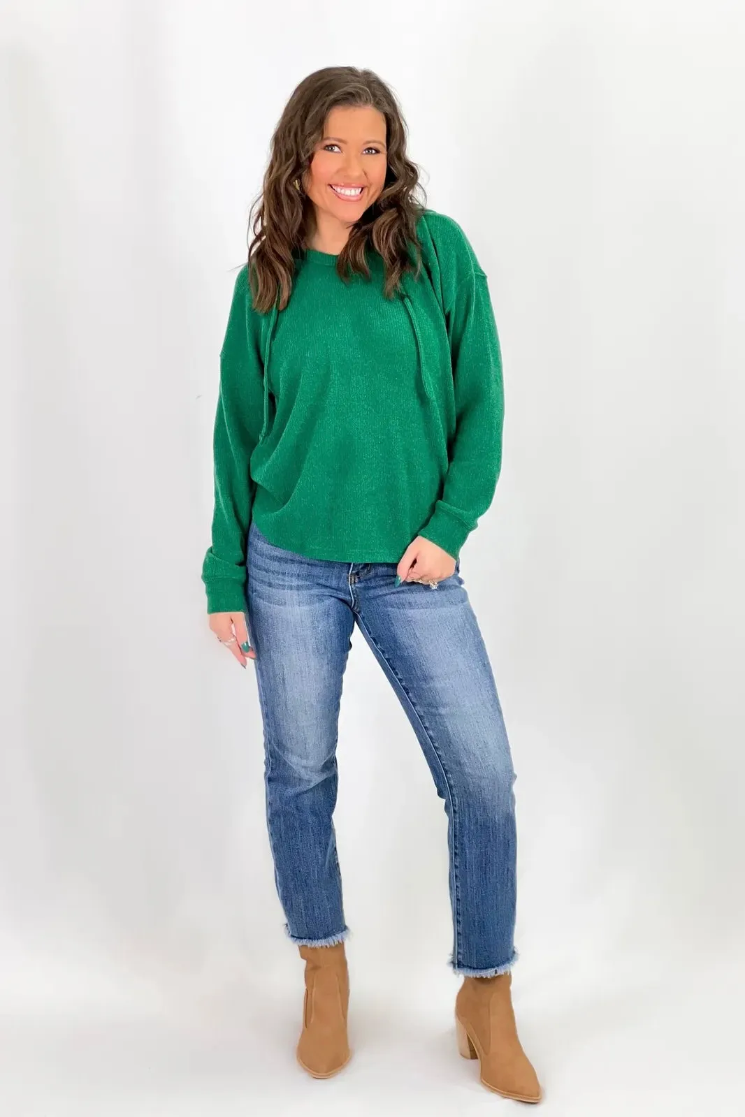 Green Long Sleeve Hooded Sweater