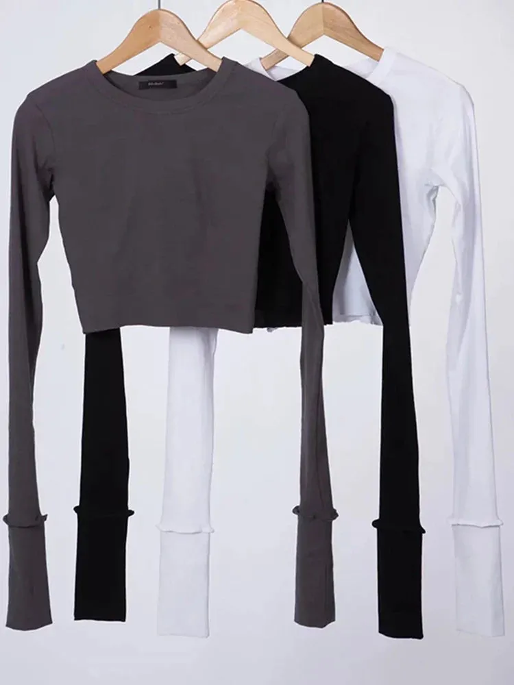 High Waist Long Sleeve Tee - Solid Color