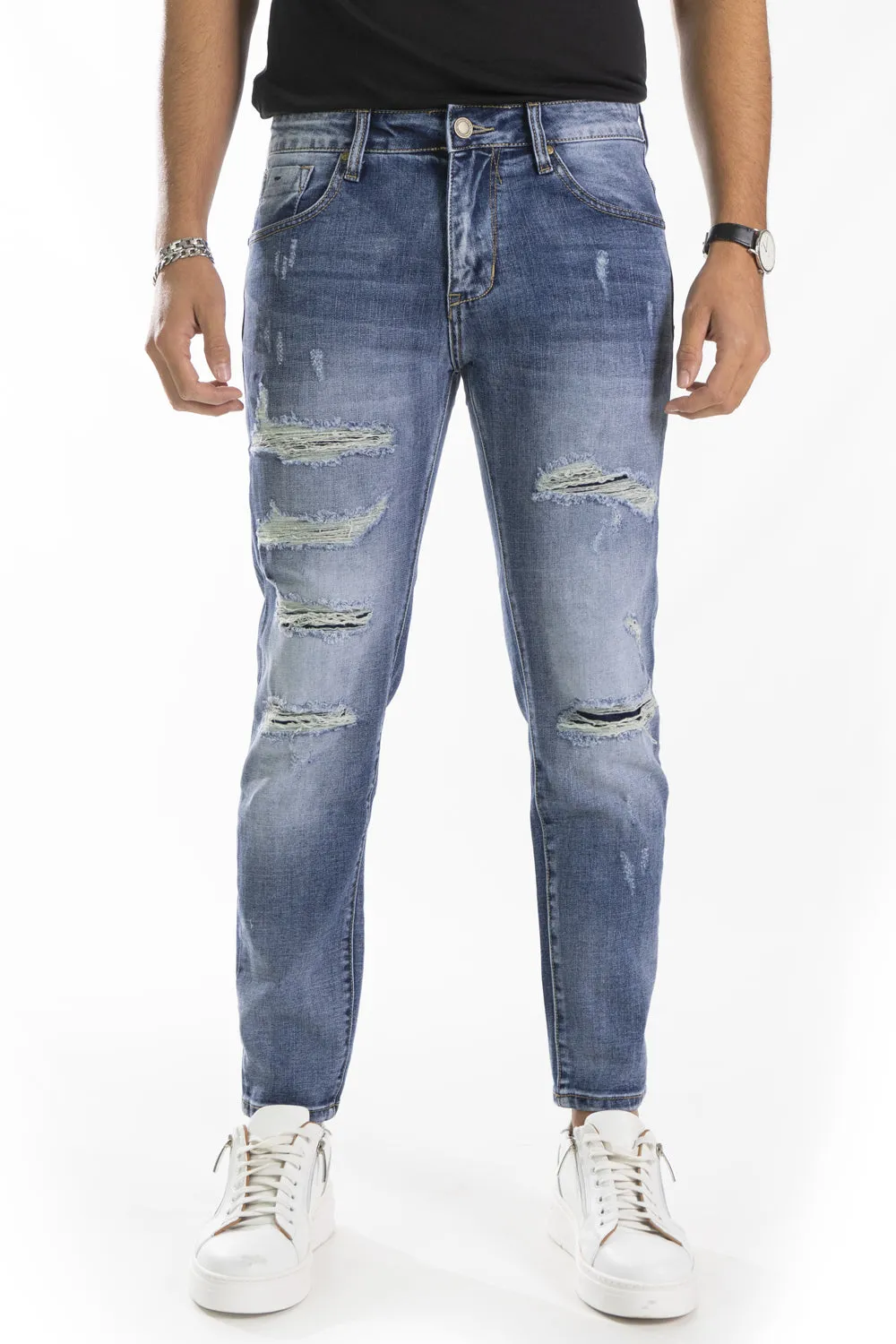 Jeans Uomo Con Strappi e Toppe Slim Fit Art. JS402