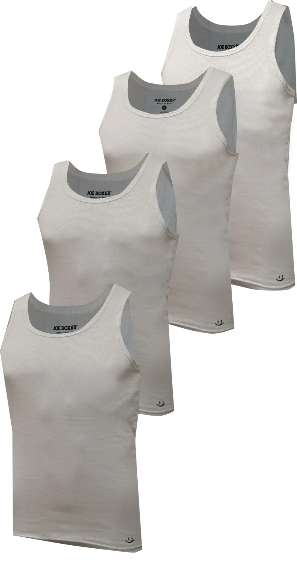 Joe Boxer White Cotton Rib 4 Pack Tank Tops