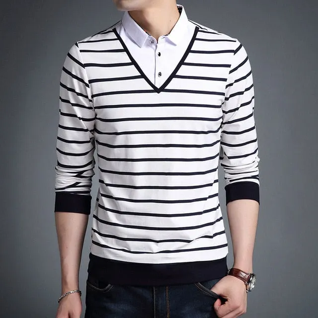 Korean Trending Striped Long Sleeve Polo Shirt