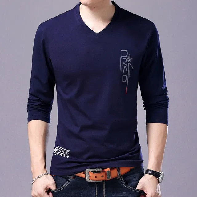 Korean V Neck Printed  Long Sleeve Shirt