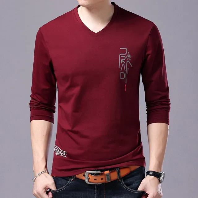 Korean V Neck Printed  Long Sleeve Shirt