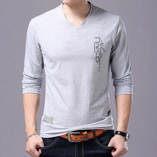 Korean V Neck Printed  Long Sleeve Shirt