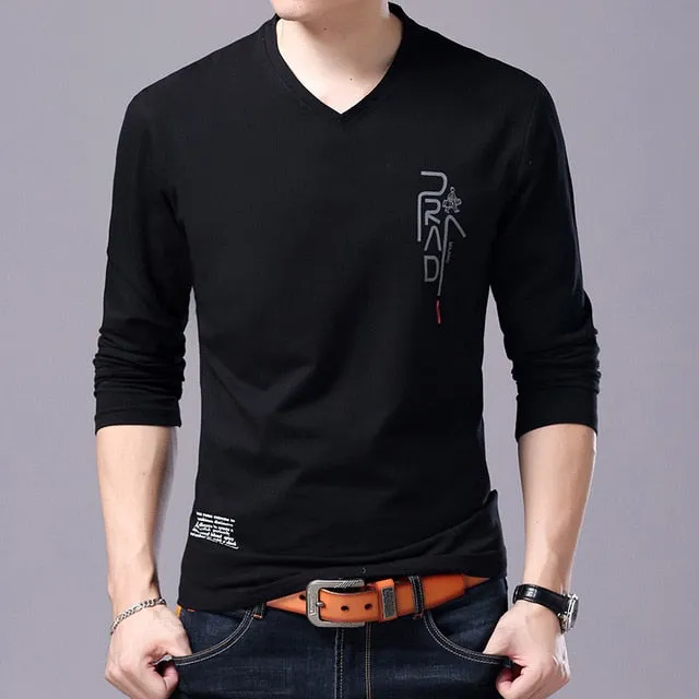 Korean V Neck Printed  Long Sleeve Shirt