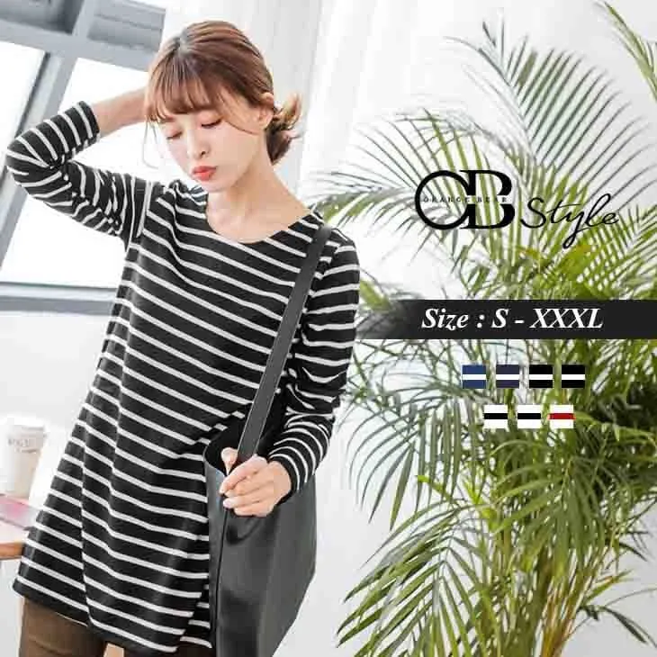 LONG SLEEVE STRIPED LONG TOPS