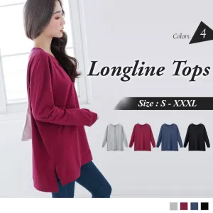 LONG SLEEVE V-NECK LONGLINE TOPS