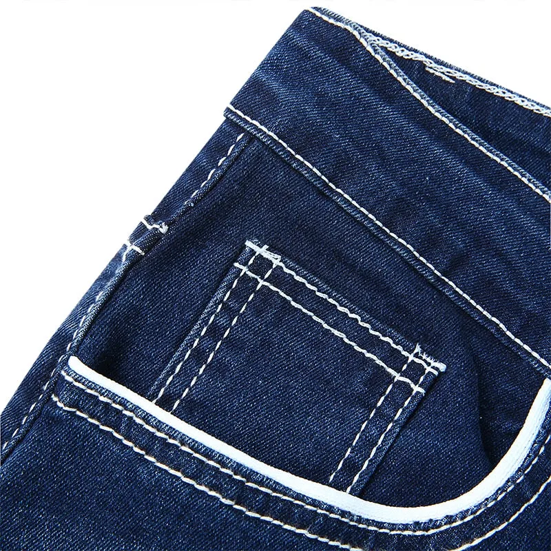 Men Jeans Solid Pockets Stretch Denim Straight Pants - MJN0054