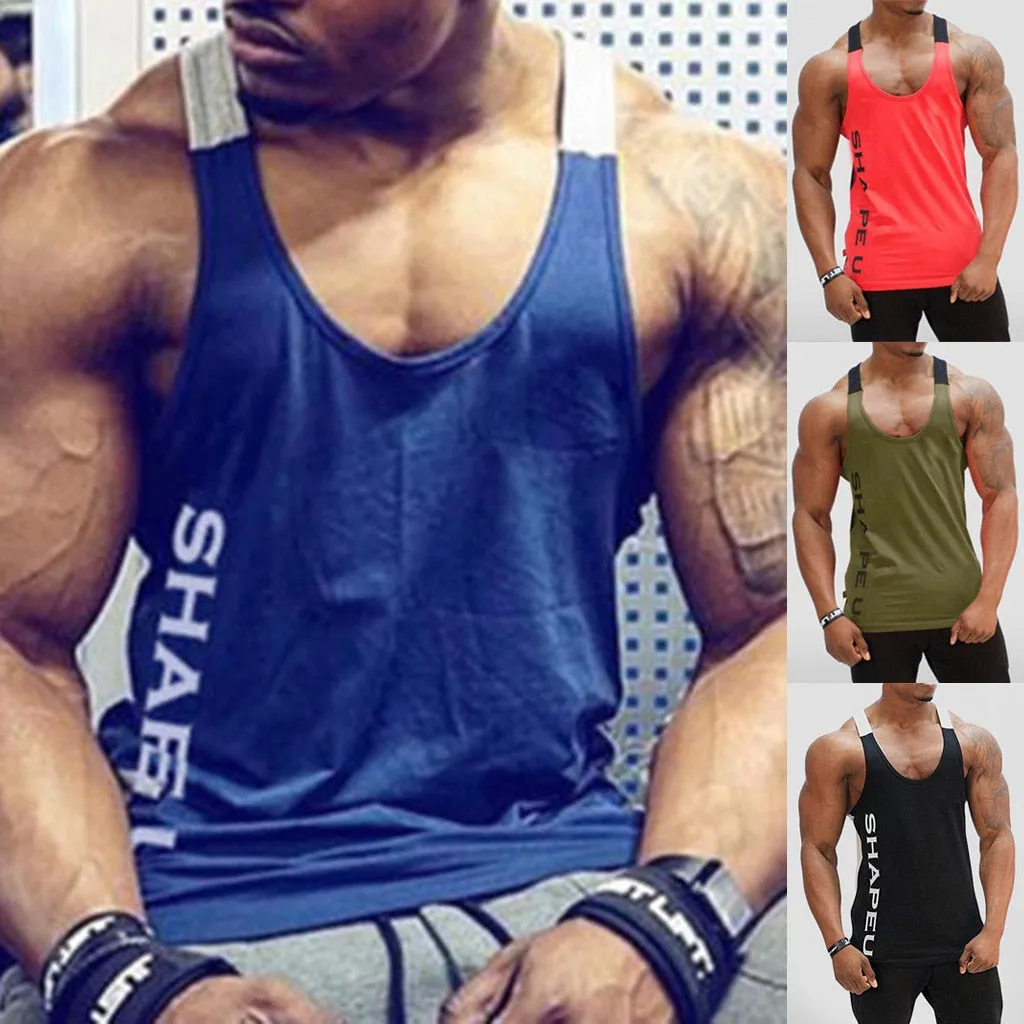 Men's Muscle Sleeveless Tank Top Tee Shirt Breathable Bodybuilding Sport Fitness Vest gym vest fitness men workout Singlet Shirt