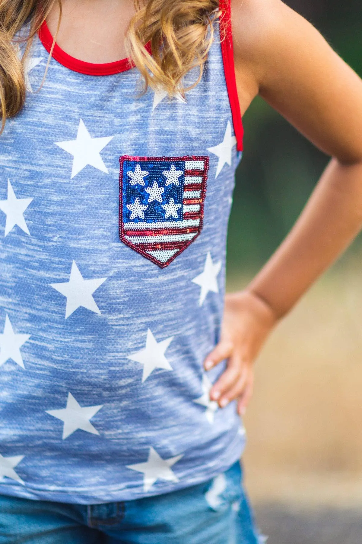 Mom & Me - Patriotic Sequin Pocket Tank Top