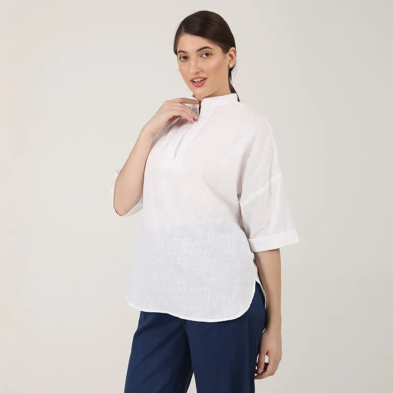 Organic Cotton White Kimono Top for Women