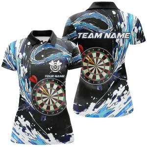 Personalized Red and Blue Waves 3D Dart Board Polo Shirts Custom Dart Shirts For Women Dart Jerseys