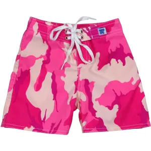 "Stealth Fanatic" Camo Print Board Shorts for Little Boys   Girls (Pink)