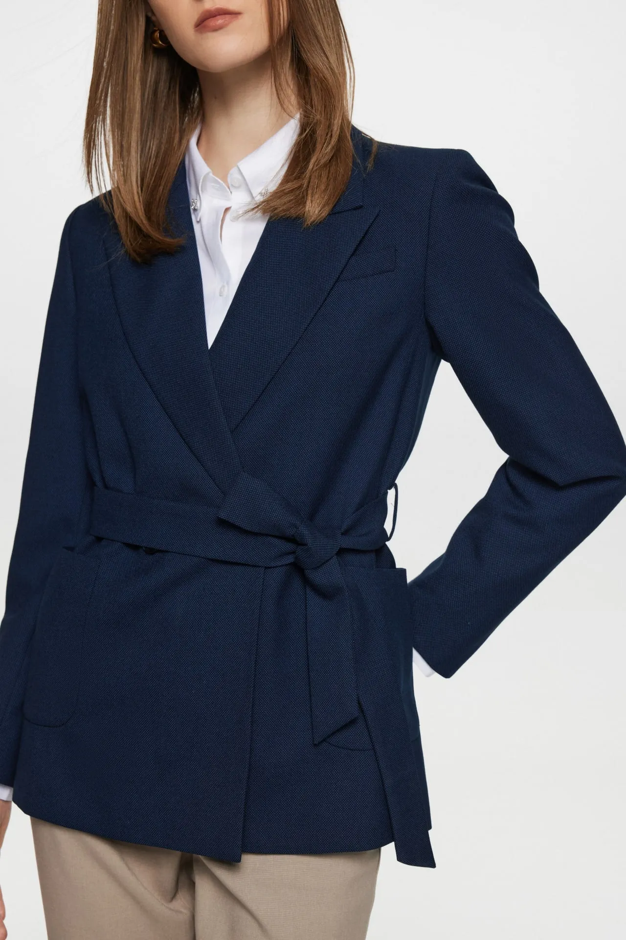 Riley Soft Touch Stretchable Blazer with Cloth Belt