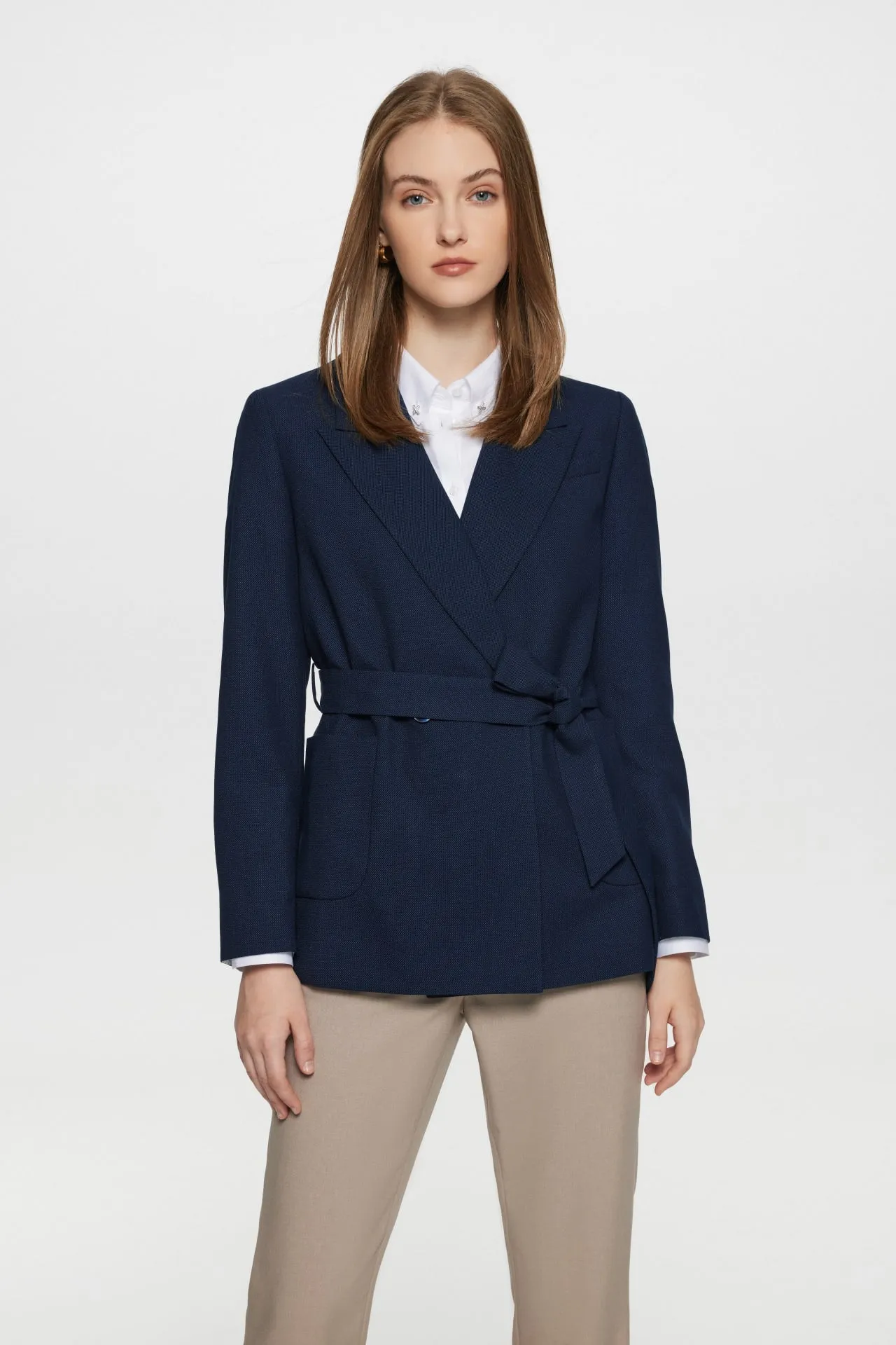 Riley Soft Touch Stretchable Blazer with Cloth Belt