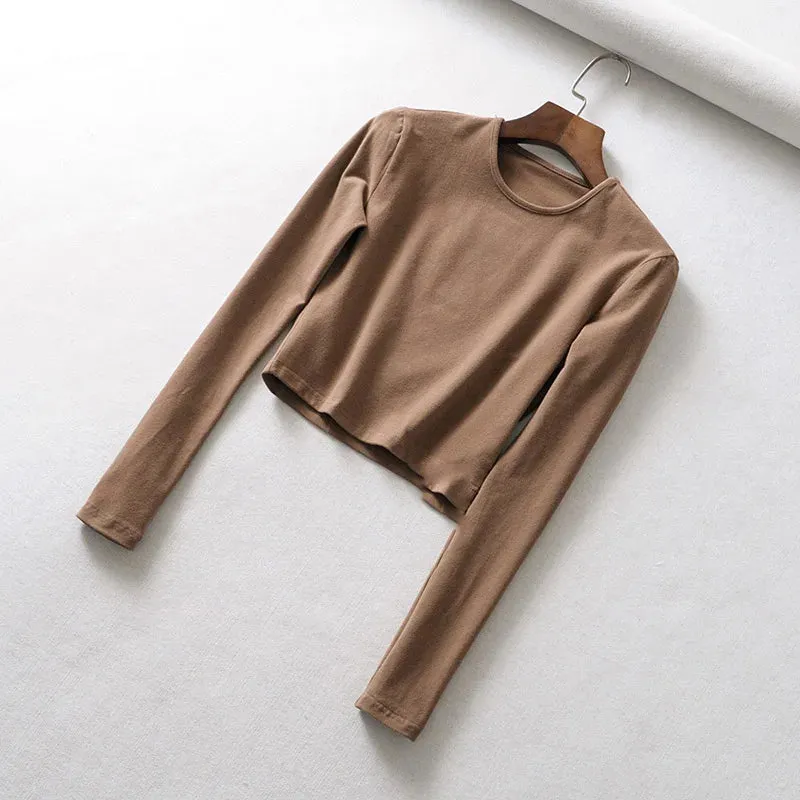 Solid Crop Top with Long Sleeves