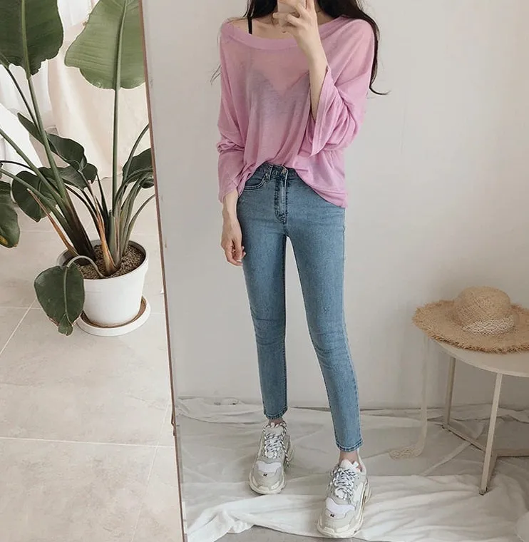 Spring Sexy Elastic Korean Style Skinny Slim Fit Long Sleeve Tops #2129