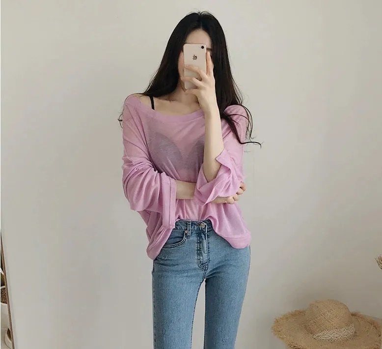 Spring Sexy Elastic Korean Style Skinny Slim Fit Long Sleeve Tops #2129