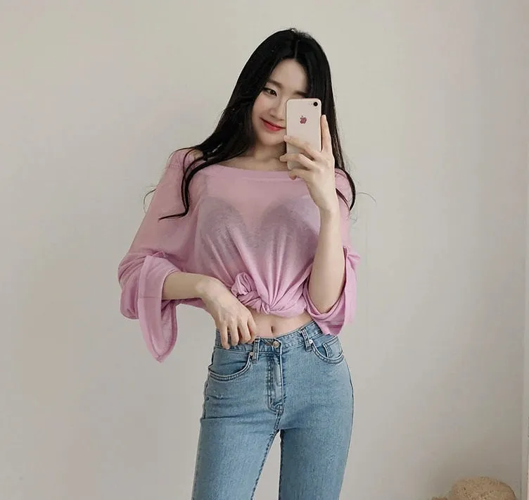 Spring Sexy Elastic Korean Style Skinny Slim Fit Long Sleeve Tops #2129