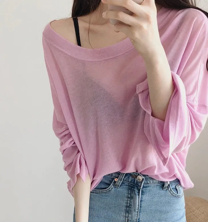 Spring Sexy Elastic Korean Style Skinny Slim Fit Long Sleeve Tops #2129