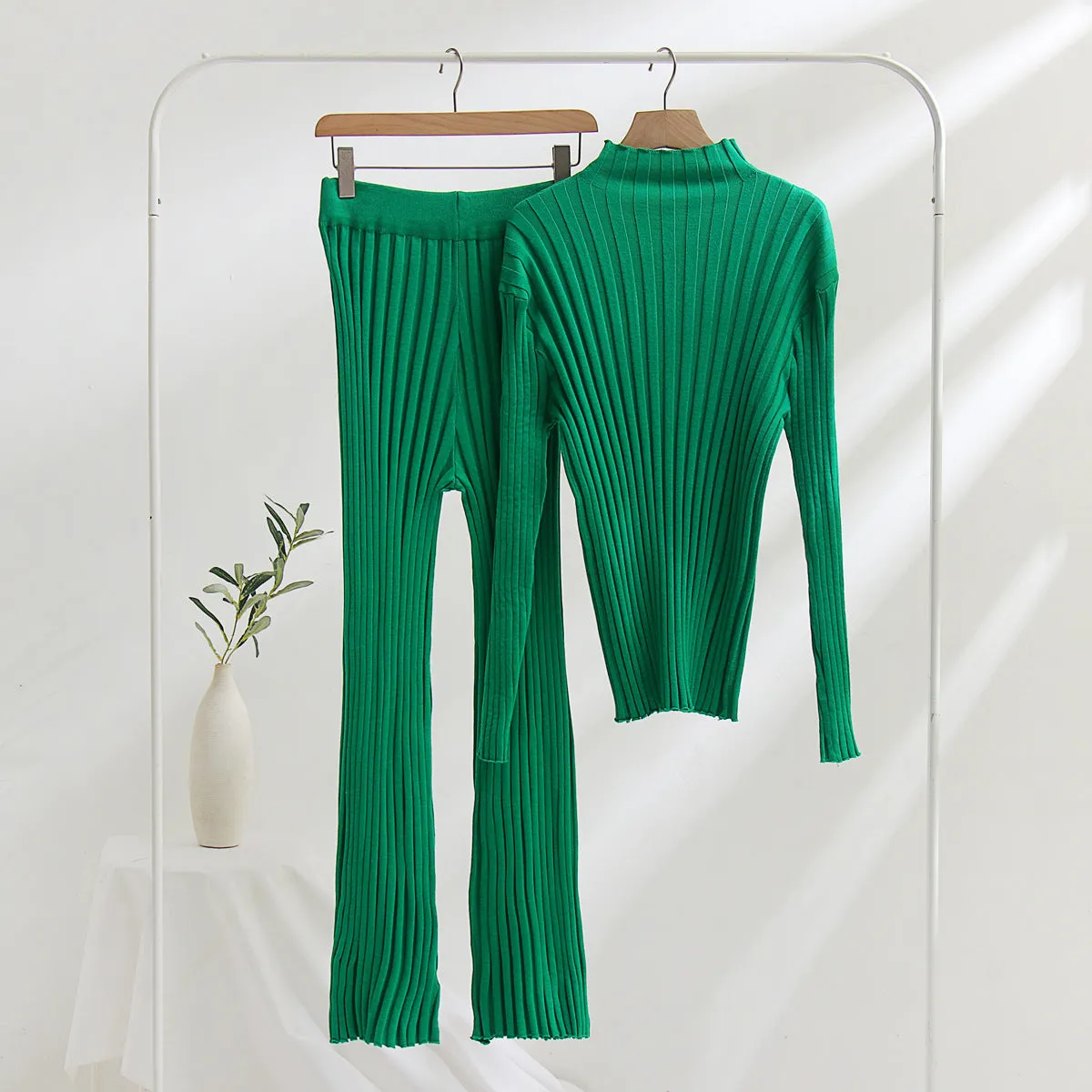 Sunken Stripe Tops & Bell-bottom Pants Set