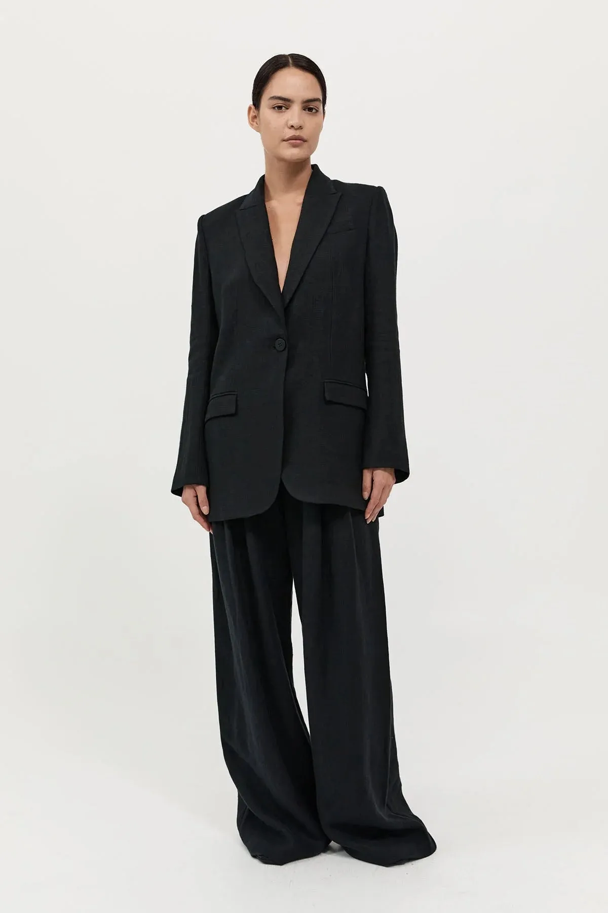 TAILORED LINEN BLAZER - BLACK