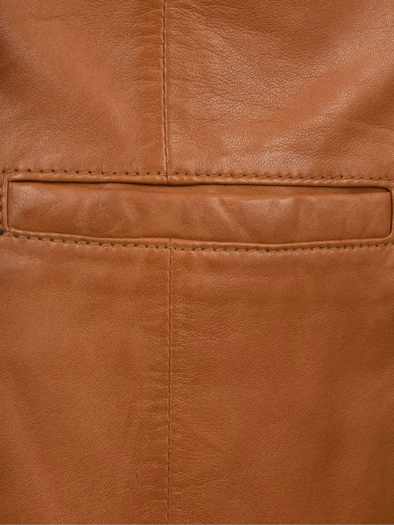 Tan Brown Genuine Leather Long Blazer