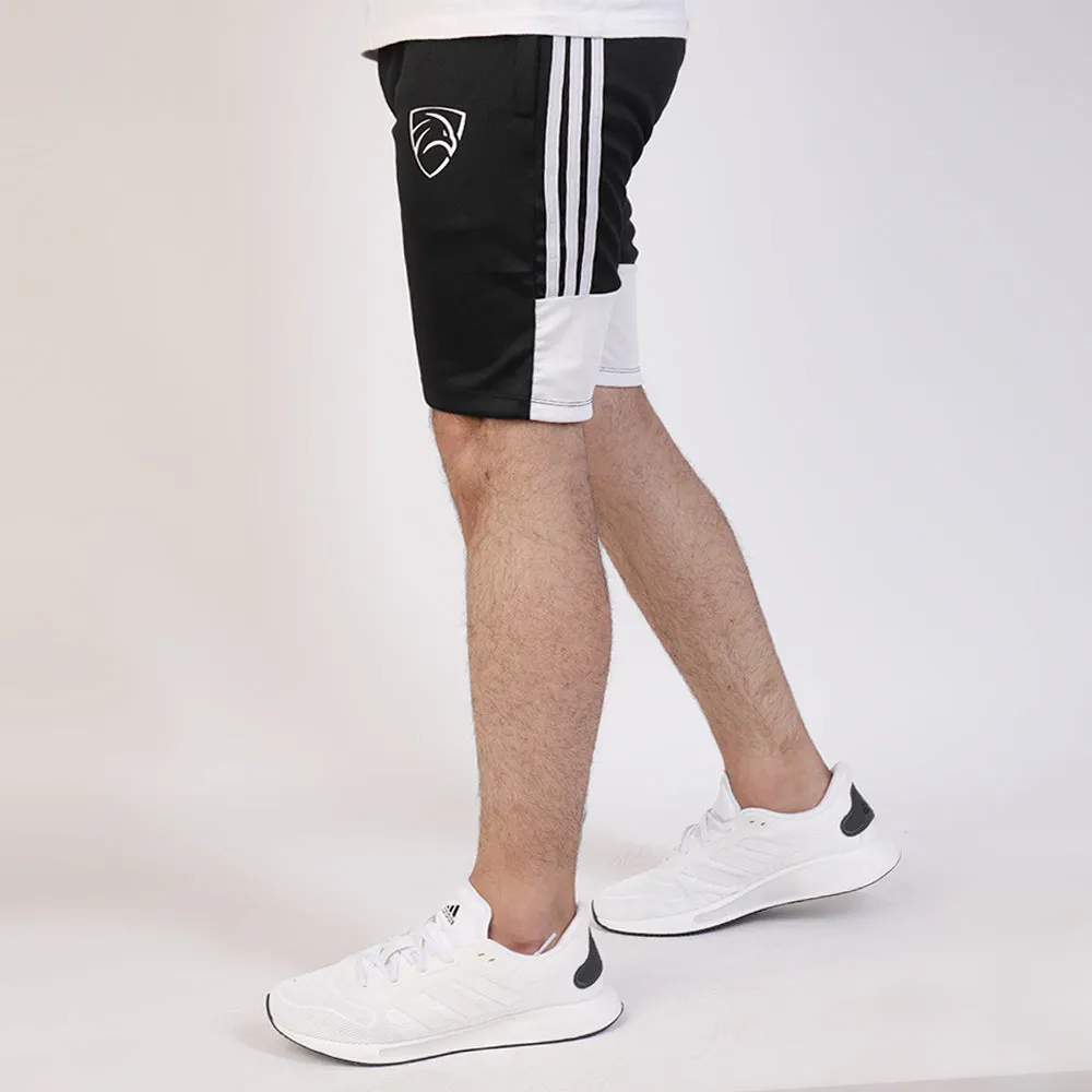 Three Stripes Quick Dry Black Shorts With White Back Panel