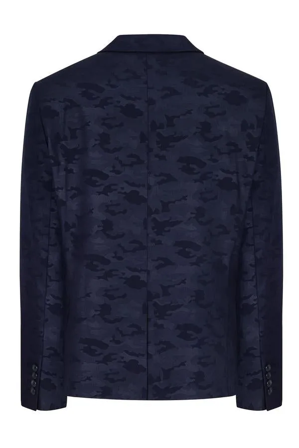 Tonal Camo Print Blazer - Navy