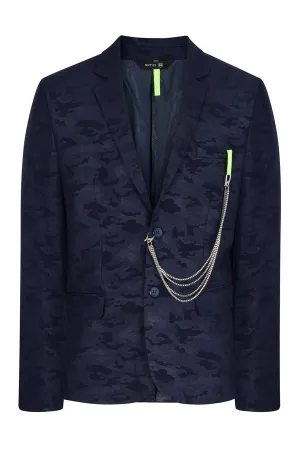 Tonal Camo Print Blazer - Navy