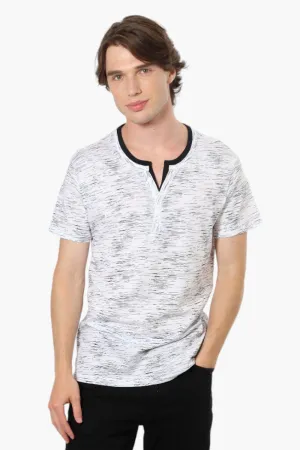 Urbanology Patterned V-Neck Henley Tee - White