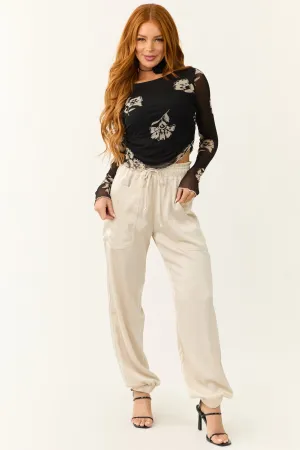 Vanilla Elastic Waist Satin Joggers