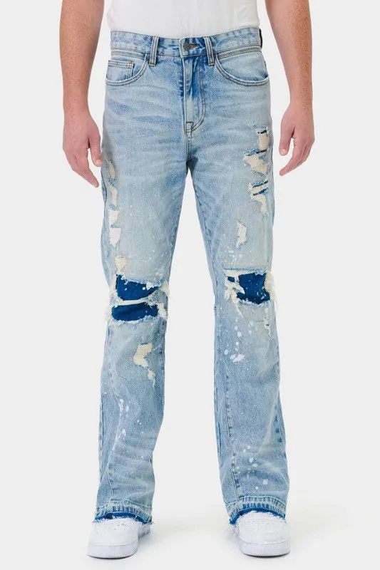 WICHO KNEE DESTROYED SLIM FLARE DENIM