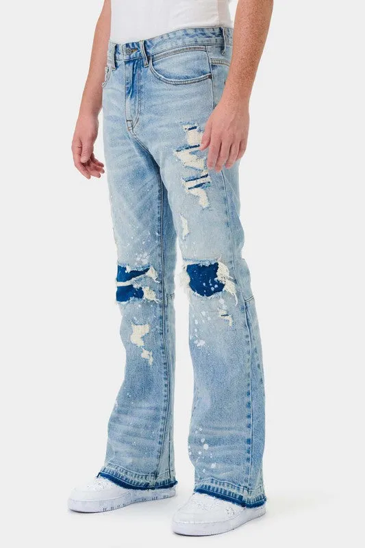 WICHO KNEE DESTROYED SLIM FLARE DENIM